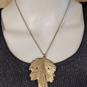 Reversible sided gold tone leaf necklace